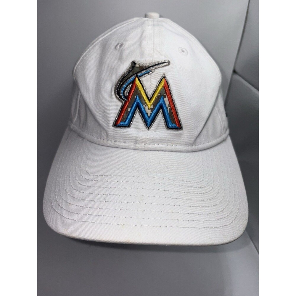 Miami Marlins New Era Camo Logo Hat Cap Strap Back Womens One Size White MLB